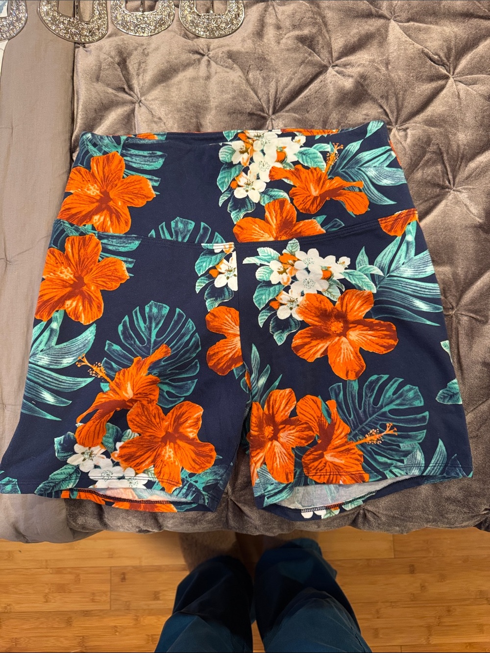 PINK Victoria's Secret Navy Bike Shorts with Orange Floral Print
